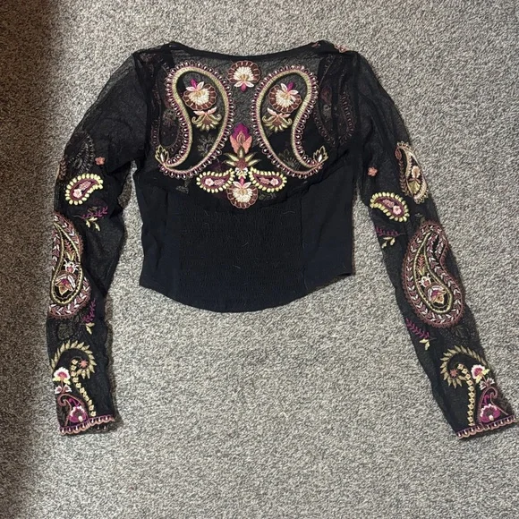 Free People Black Floral Embroidered Blouse - Picture 2 of 6